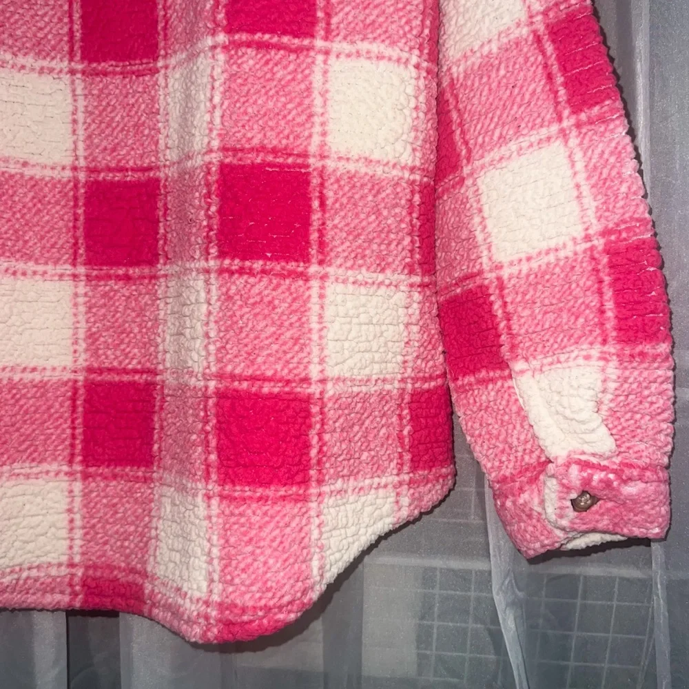 Carter's Buffalo Plaid Button Front Sherpa Shacket - Pink/White, Size 14